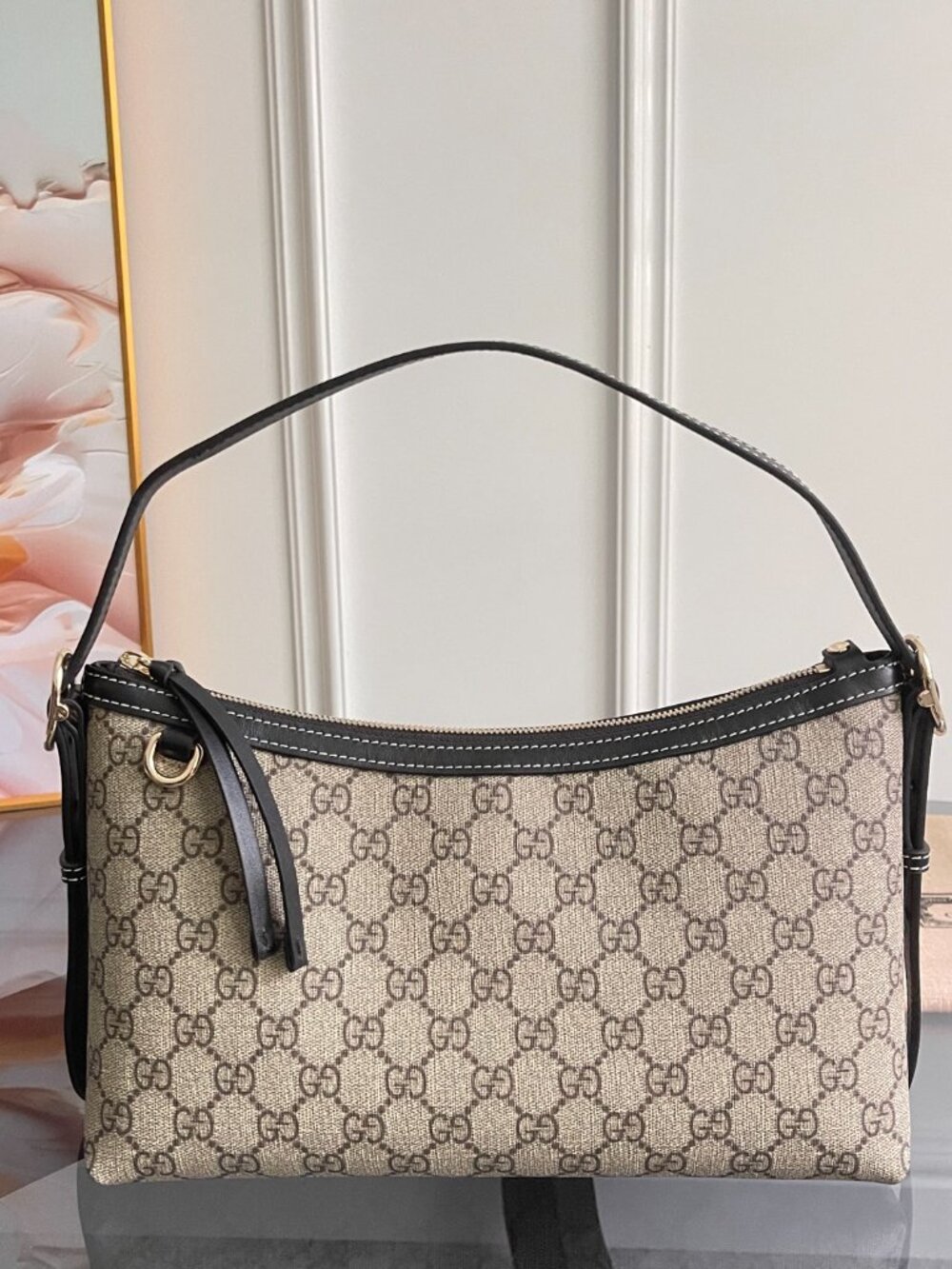 Gucci Monogram Beige and Brown Shoulder Bag